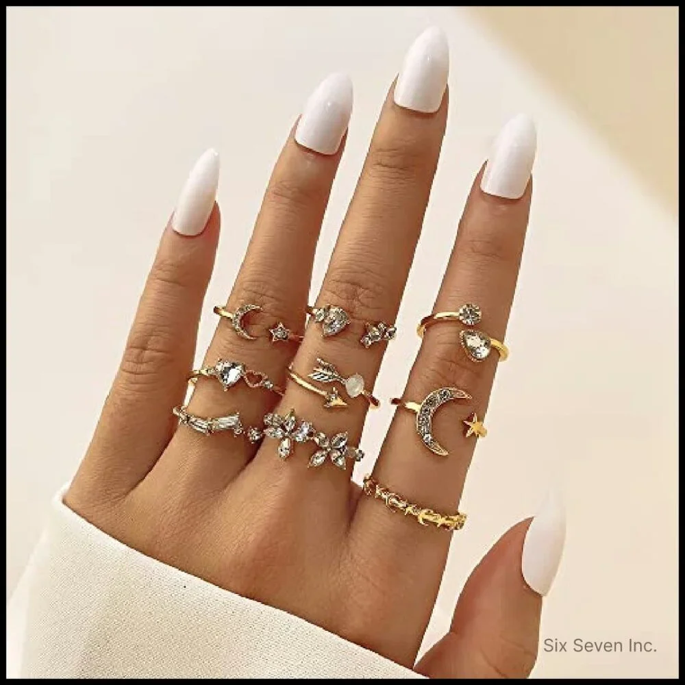 Stackable Moon Star Knuckle Rings Set Boho Dainty Lightweight Vintage Midi